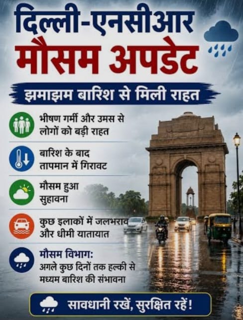 दिल्ली-एनसीआर में बारिश से मौसम हुआ सुहाना, येलो अलर्ट जारी; पूरे सप्ताह गर्मी से राहत के आसार
