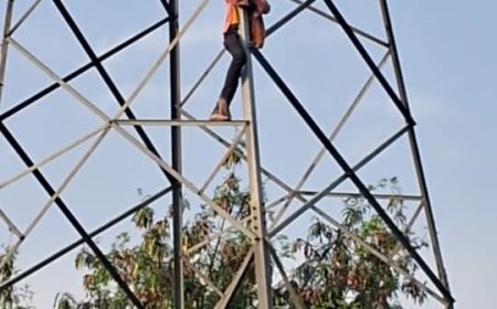 UP रिसिया, बहराइच: 132 के वी हाई वोल्टेज टॉवर पर  चढे युवक को पुलिस ने कडी मशक्कत से उतारा