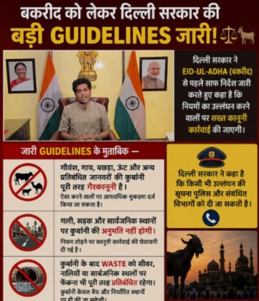 Delhi सरकार सख्त : बकरीद पर सार्वजनिक स्थानों पर कुर्बानी पर पूरी तरह पाबंदी